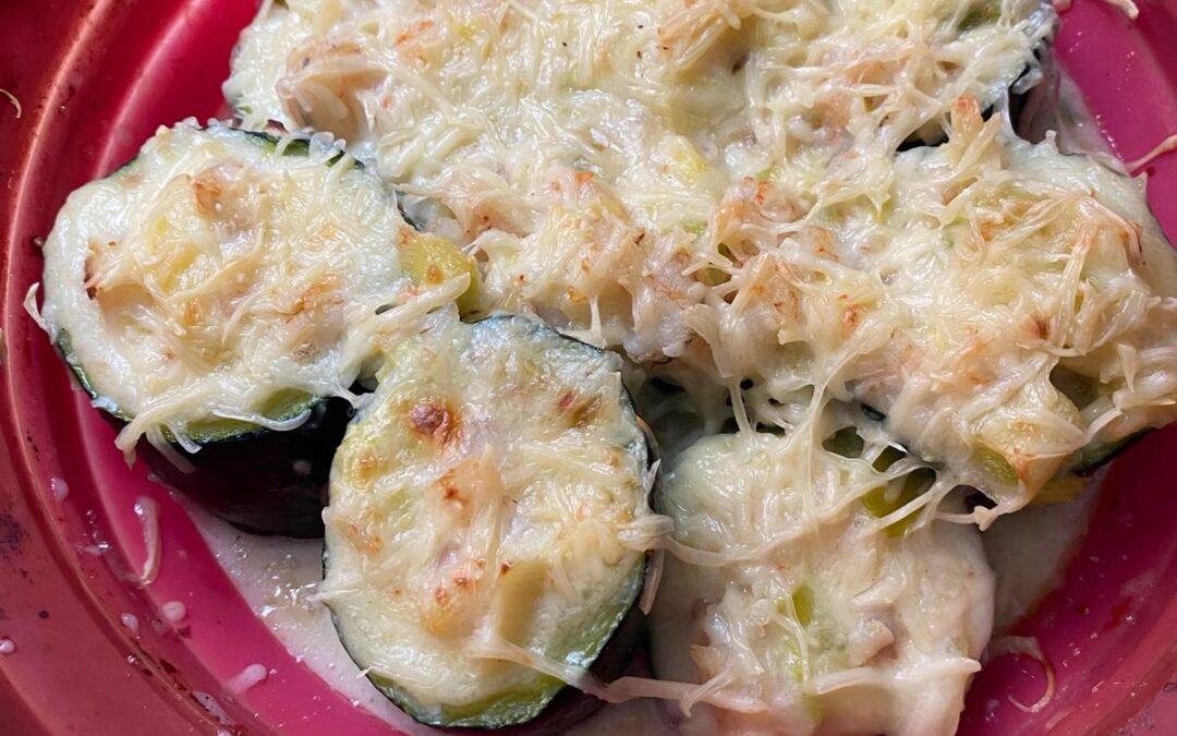 Calabacines rellenos de gambas